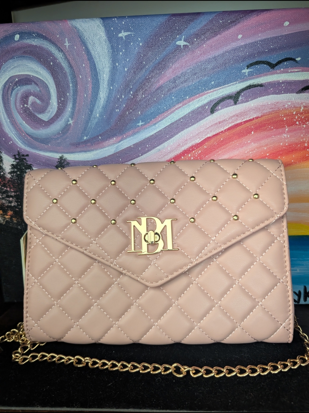 NWT Badgley Mischka Quilted Chain Shoulder Bag in Blush Pink